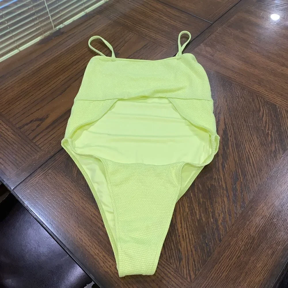 FRANKIES BIKINIS Solstice Cut-Out One Piece Swim - Sundance NWT yellow Neon